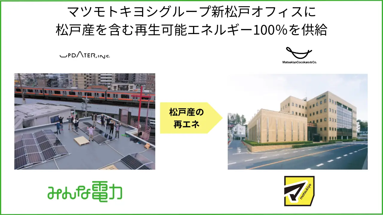 みんな電力を通じて、マツキヨ新松戸オフィスが再エネ100%の電力を利用開始